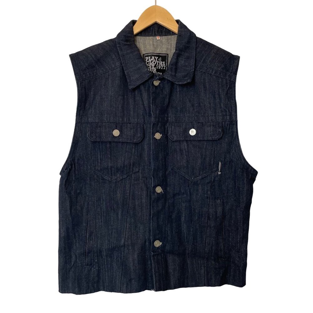 Play Cloths Est. 1977 Our Gang! Mens XL Sleeveless Denim Jean Vest *FLAW READ